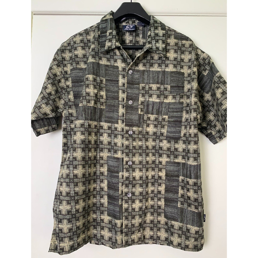 Shah Safari Large Mens Short Sleeve Cotton Button Down Geometric